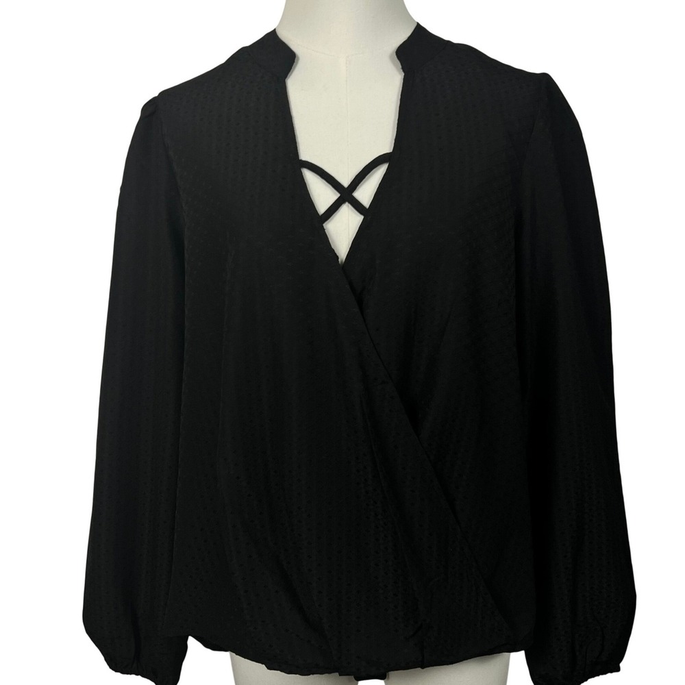 Band of the Free Hallie Black Crossover Long Sleeve Top Medium Long Sleeve VNeck